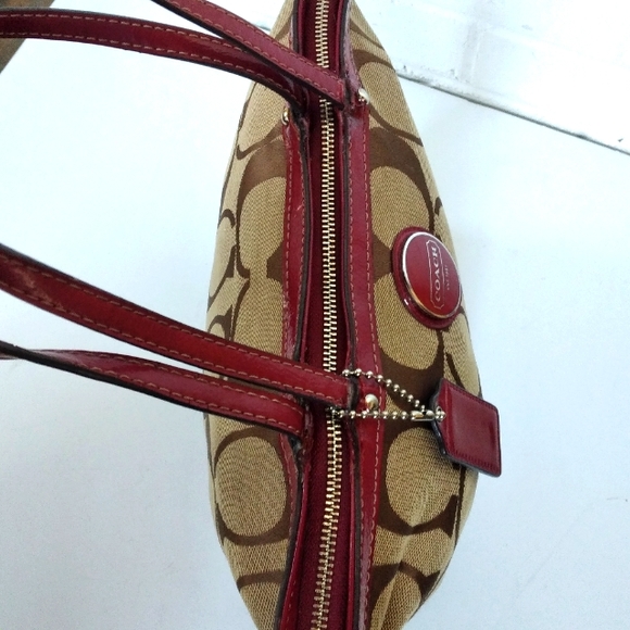Coach red leather and canvas satchel - Picture 6 of 8
